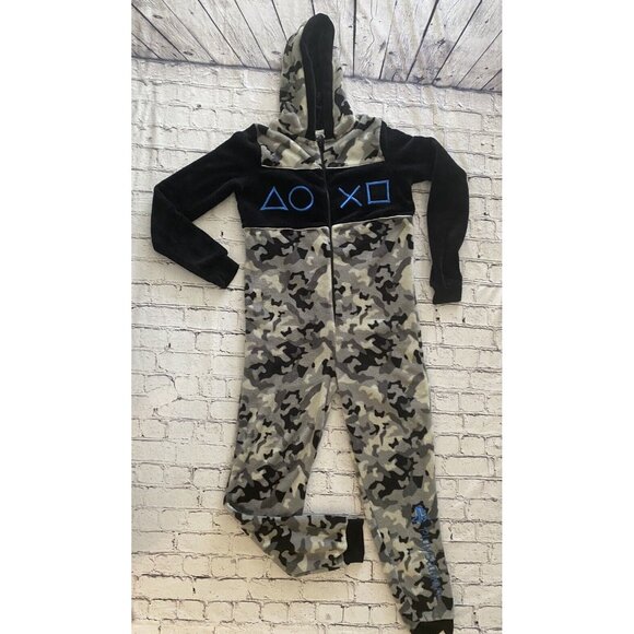 PlayStation Grey Camo Print Controller Symbols All In One Jumpsuit Unisex 13-14 - Picture 1 of 16